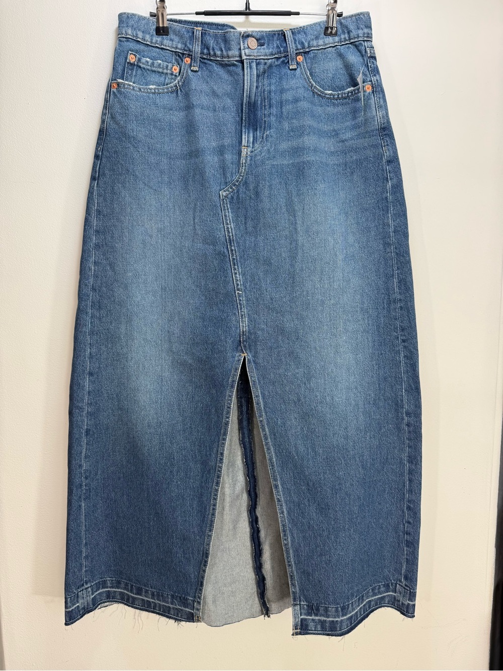 NWT Gap Denim Deconstructed Maxi Skirt Front Split Size 30/10 Medium Indigo